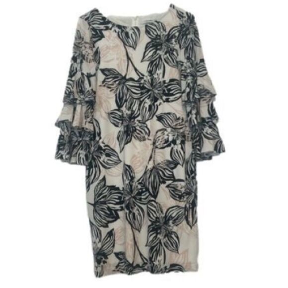 Calvin Klein Women’s Size 2 Tiered Sleeve Shift Dress Multicolor Floral Zip Up - Picture 2 of 12